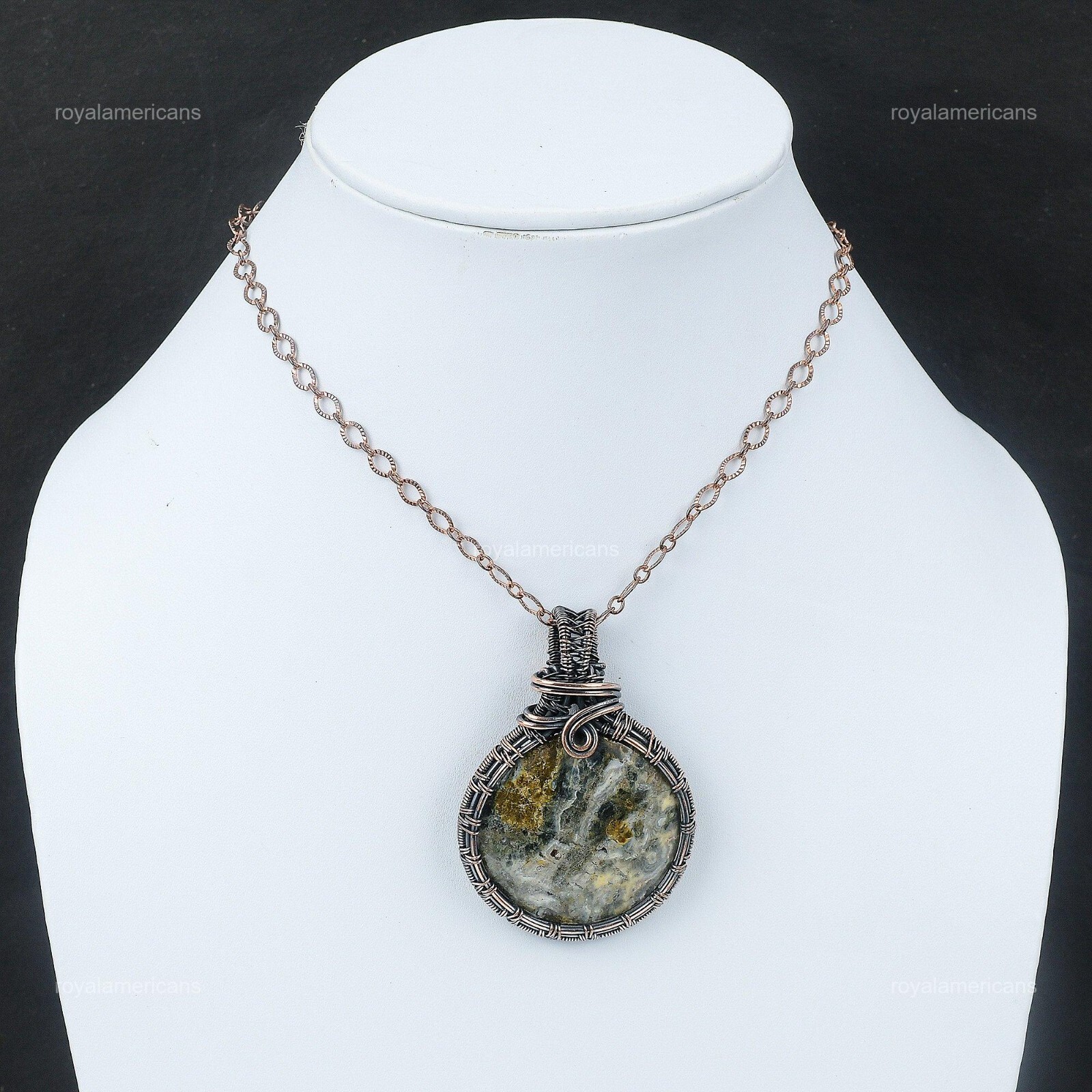 Ocean Jasper Gemstone Jewelry Copper Gift For Mom Wire Wrapped Pendant 2.44″