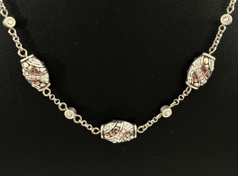 Brighton Silver Crystal Oval Barrel Bead 16″-18” Necklace