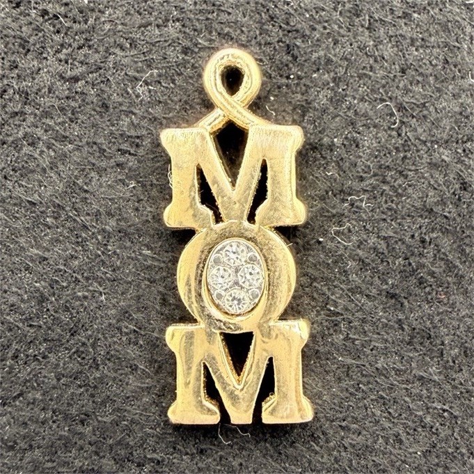 10K Gold MOM Pendant Charm Clear Stones Mother’s Day Estate Jewelry 1.47g