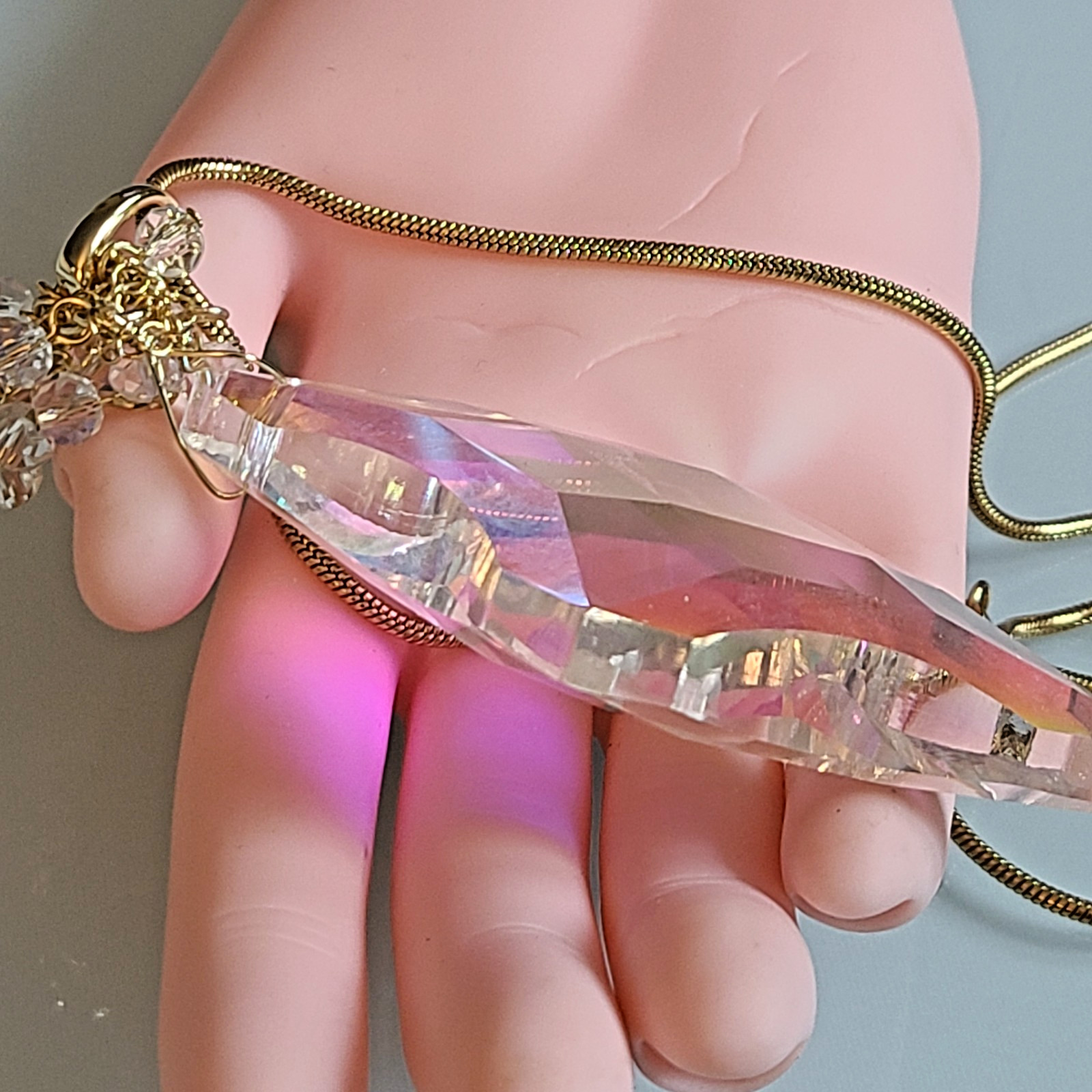WOWSER Kirks Folly Diamond Crystal Open Ring Charm NECKLACE 28 INCH 4 INCH DROP