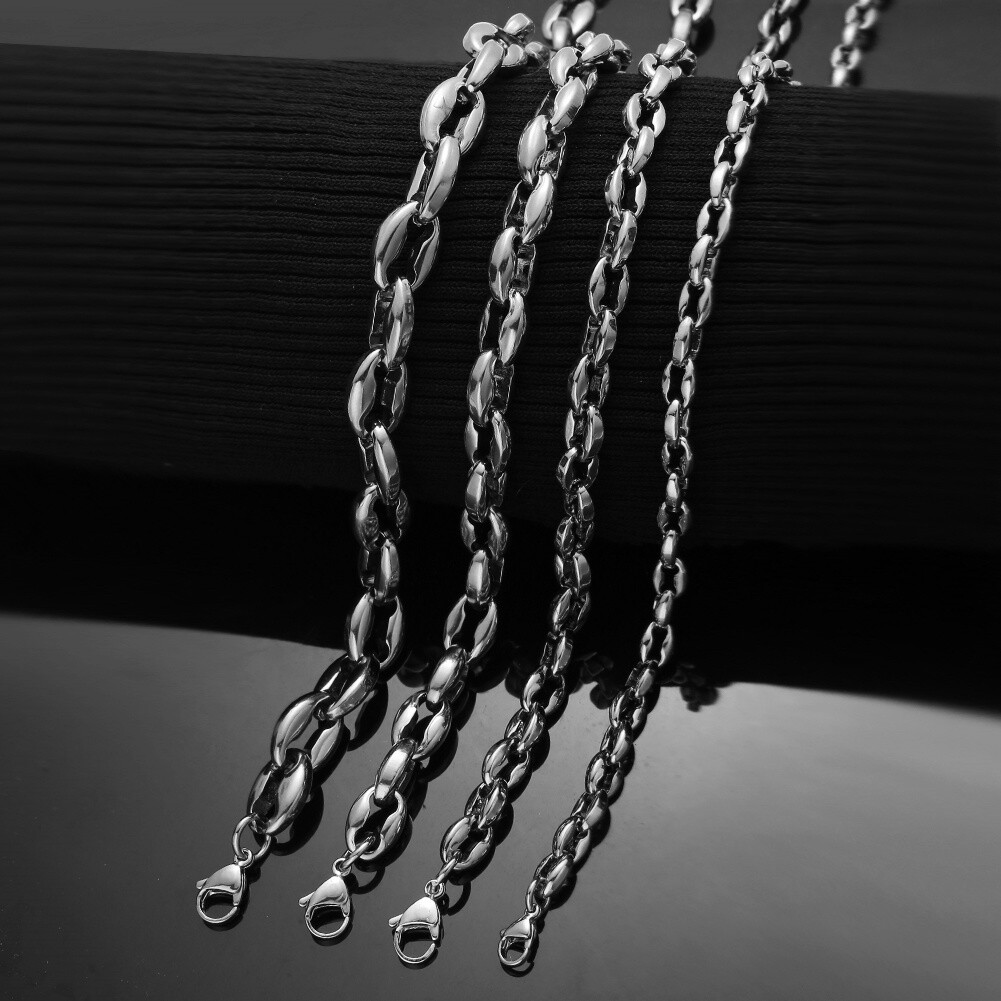 7-40″ Hot Men Women Stainless Steel Coffee Beads Chain Necklace 6.5/7.5/10/12mm