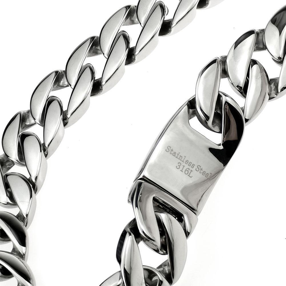 32mm Gold Chain Necklace Men 316L Stainless Steel Curb Cuban Link HEAVY Bracelet