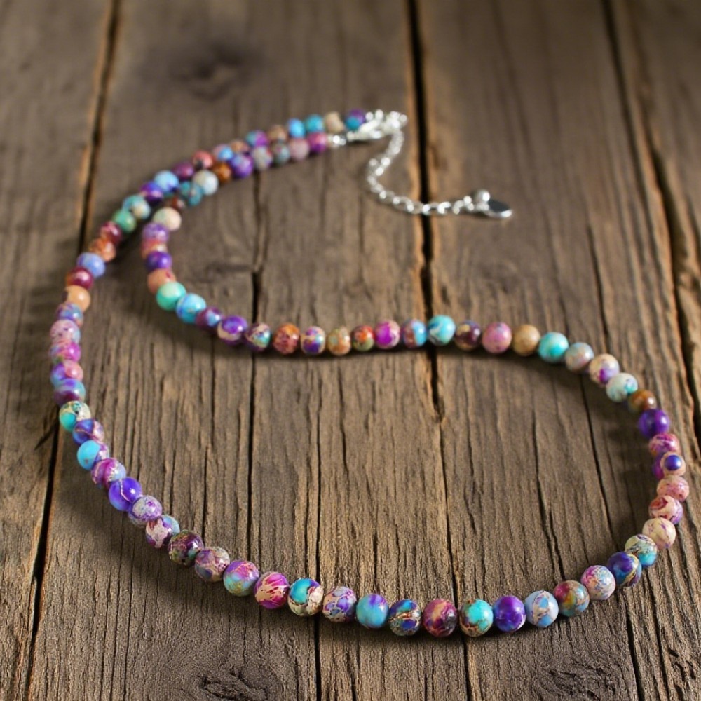 Natural Galaxy Sea Sediment Jasper Choker Minimalist Rainbow Stone Necklace