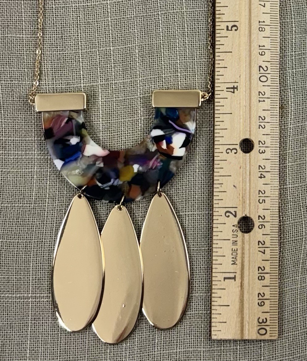 VERSONA GoldTone Teardrop Dangles Multicolor Acrylic Pendant Necklace Adjustable