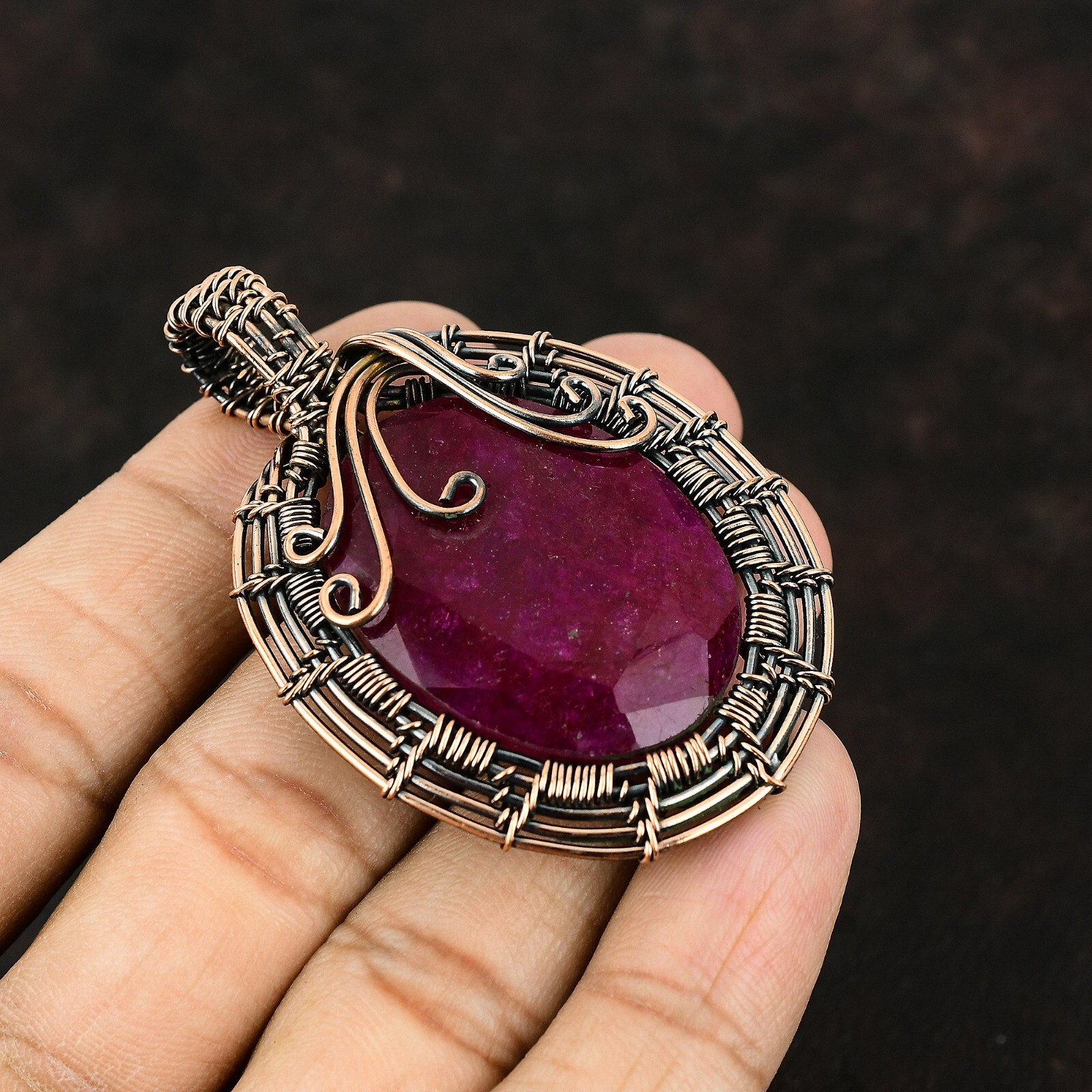Gemstone Handmade Wire Wrapped Pendant Handcrafted Copper Valentine Gift 2.52″