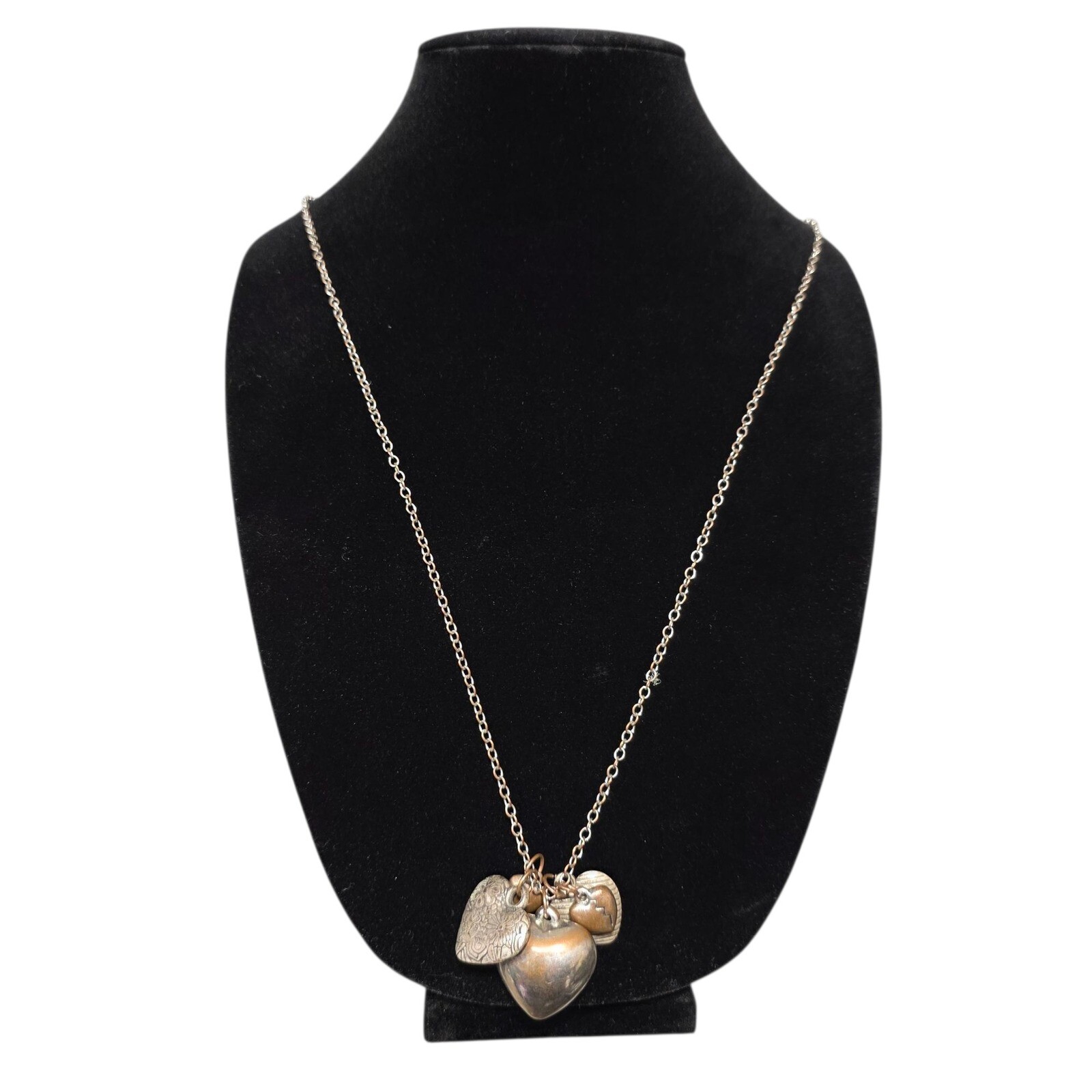 AEO Heart Charm Necklace Silver Tone Chain Pendant Jewelry Gift Women Tarnished