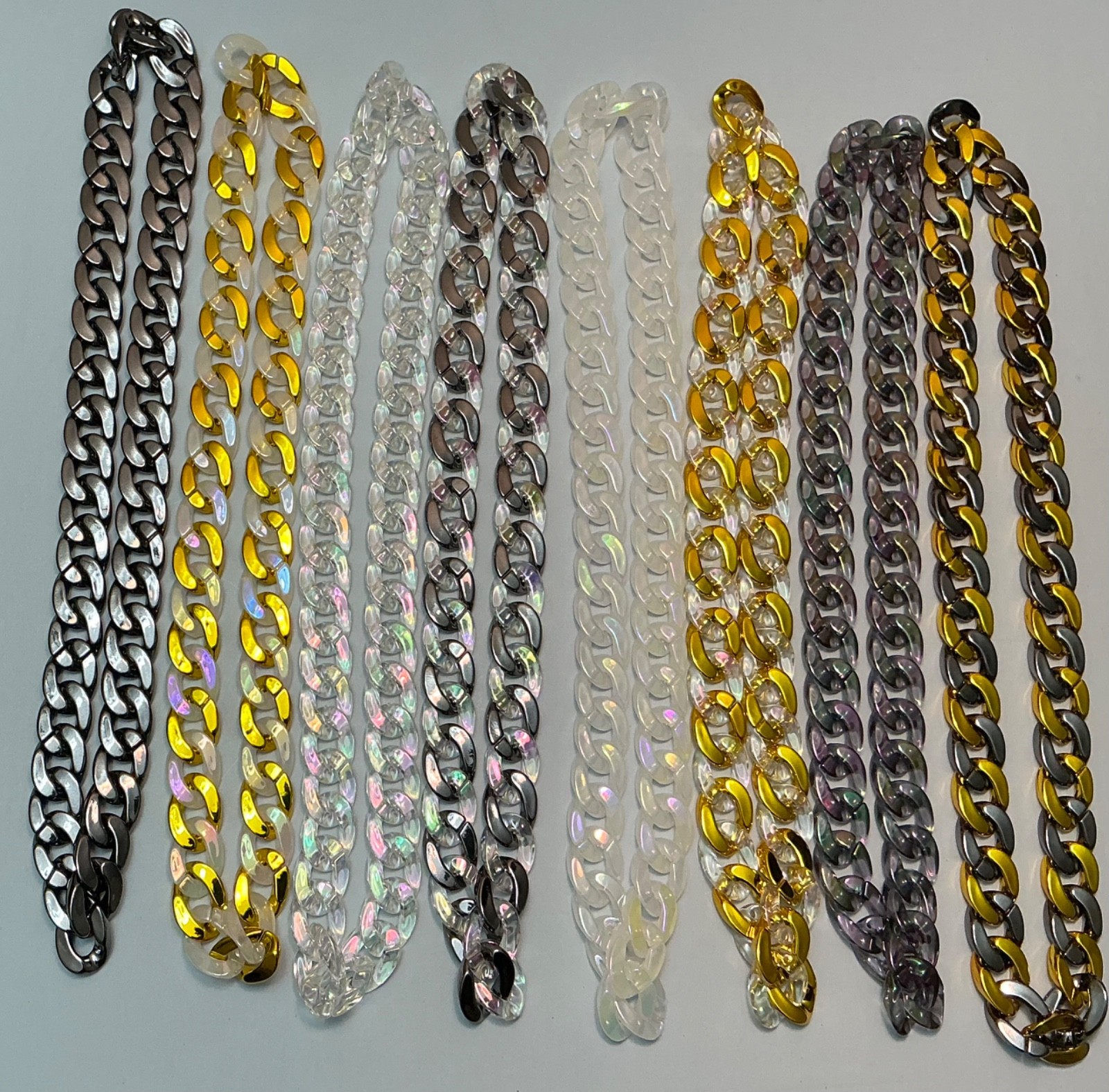 Hip Hop Cuban Chain Link Necklace Iridescent Jewelry 30” Large Acrylic Plastic