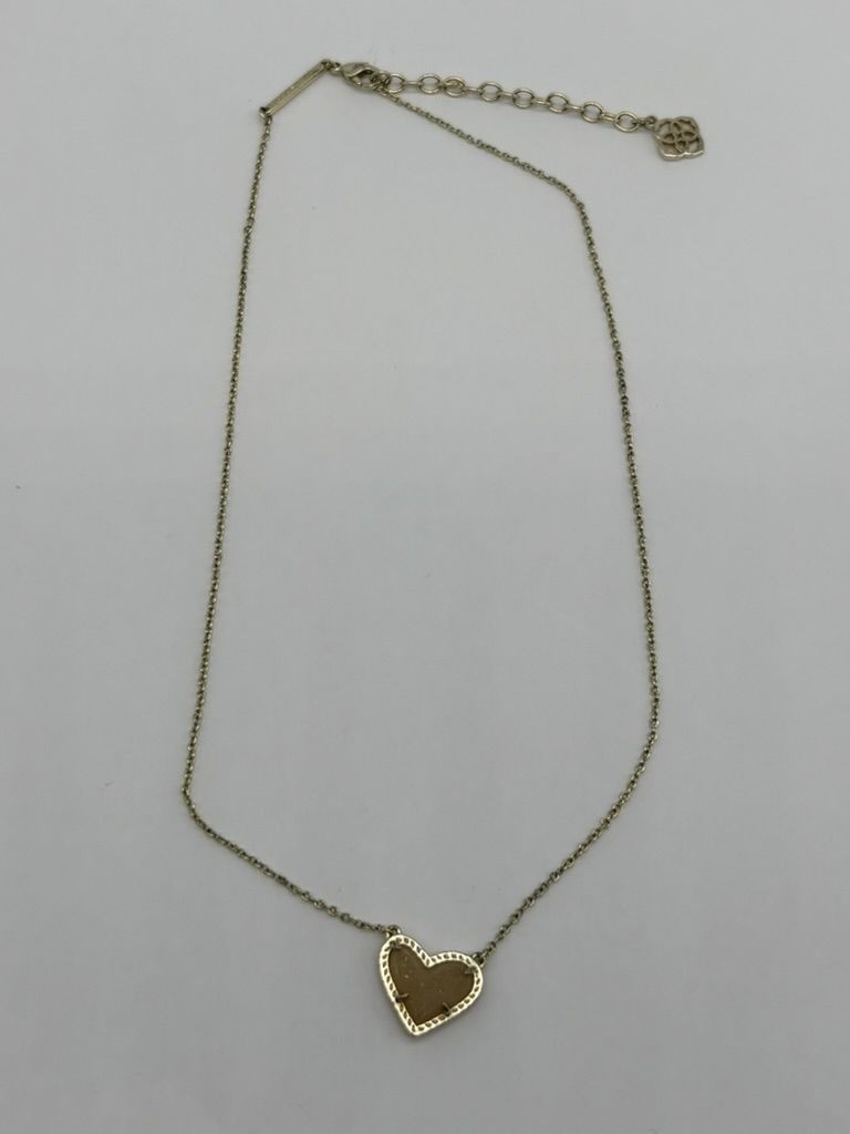 Kendra Scott Ari Heart Necklace 14K Yellow Gold On Brass Iridescent Drusy Signed