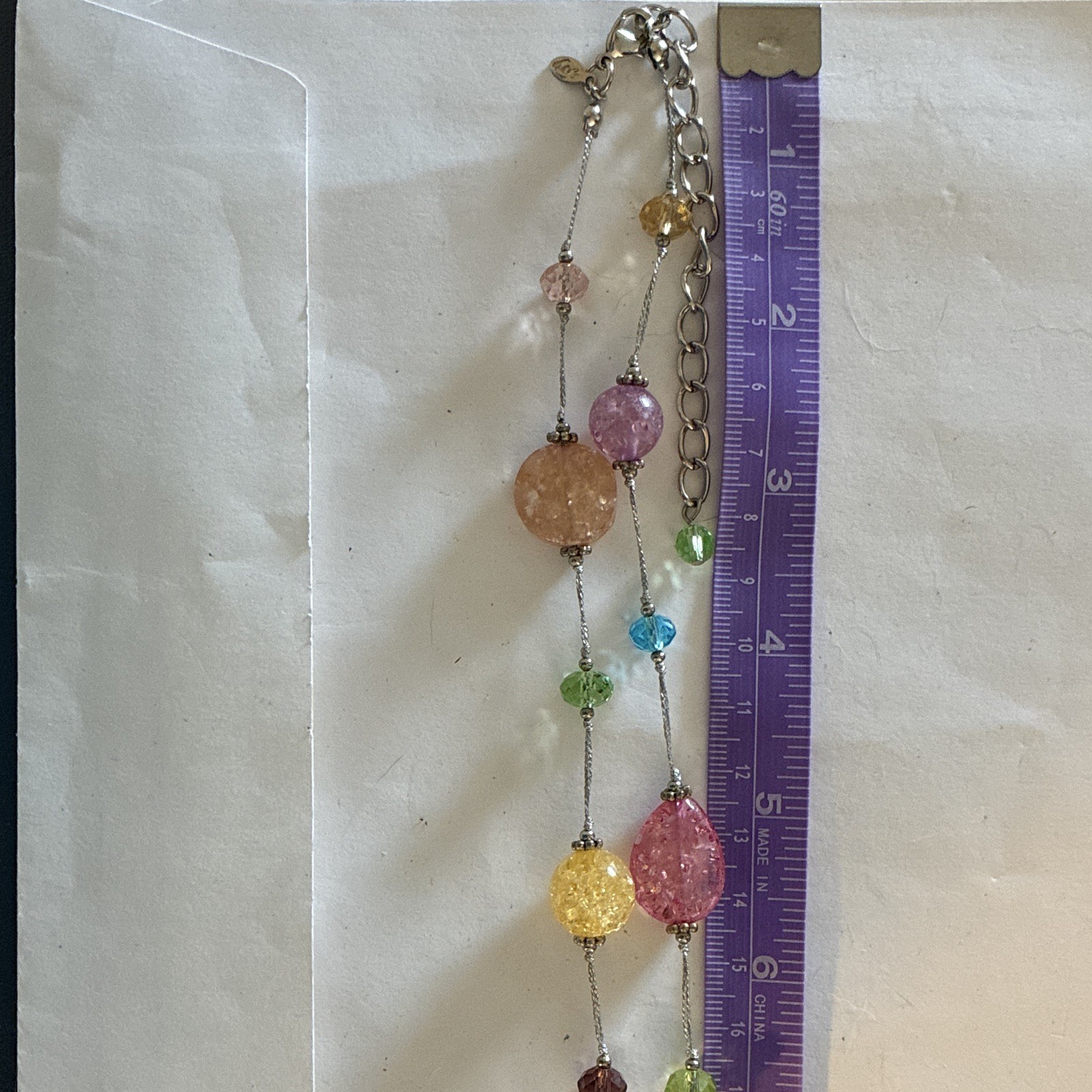 Premier Designs Multi Color Beaded Station Necklace Retired Rainbow Confetti PD