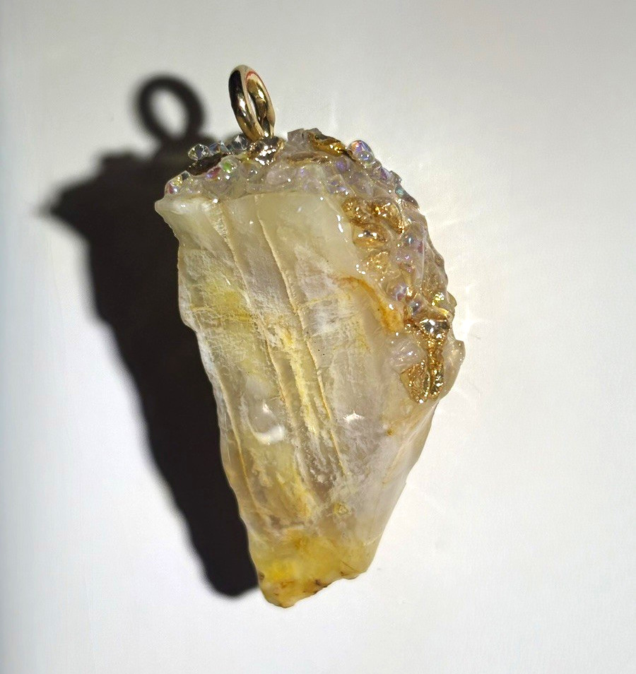 CASTILLE Natural Rough Yellow Asymmetrical Charm Pendant Gold Tone