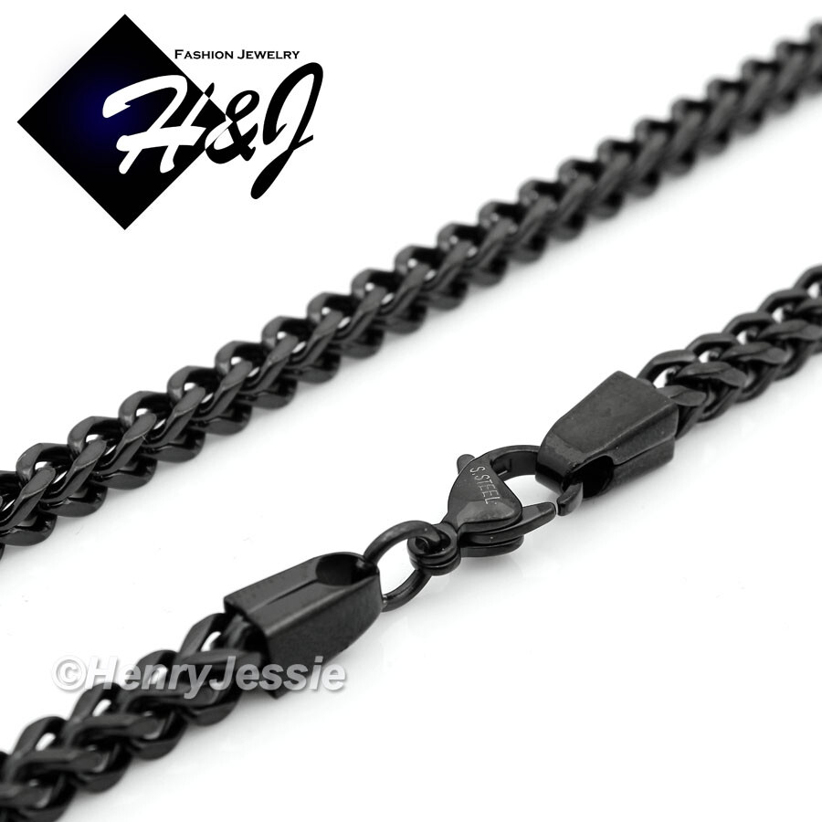 24″30″36″MEN Stainless Steel 4.5/6mm Black Plated Franco Box Cuban Curb Necklace