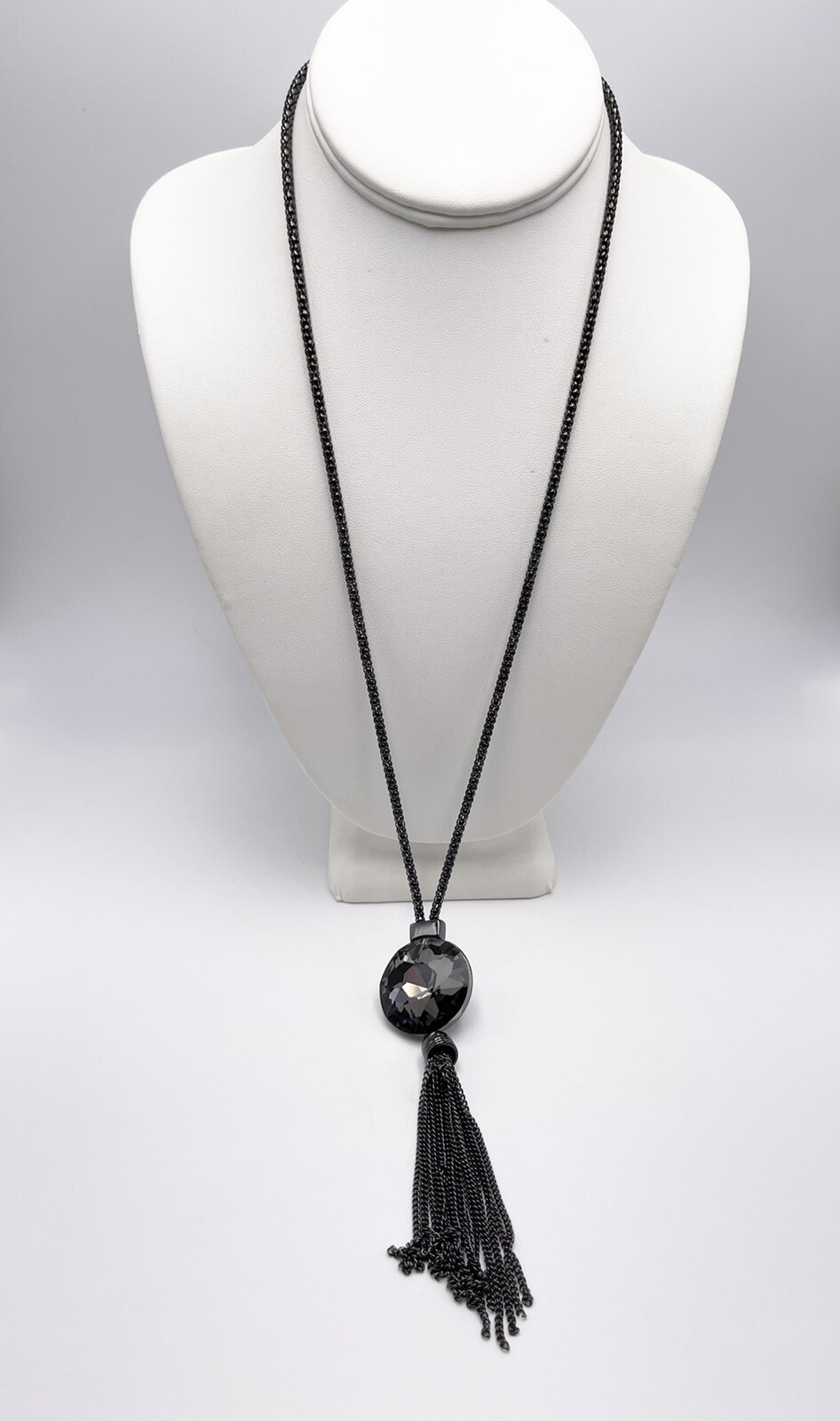 Necklace Cara NY Fashion Chain Tassels Glass Gunmetal Color 24” Chain