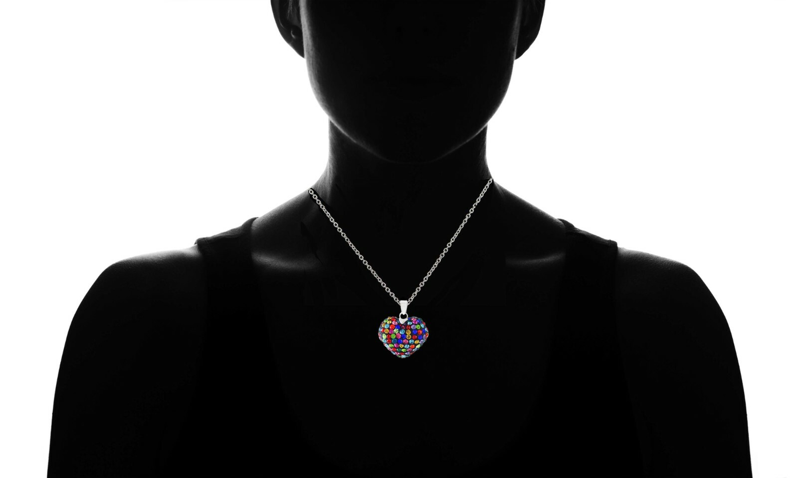 Multi Colored Bubble Heart Necklace in 925 Sterling Silver made with Swarovski