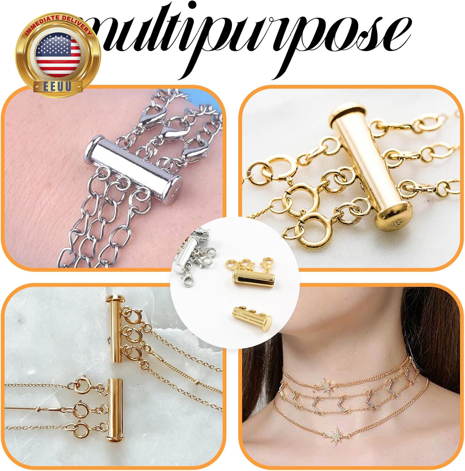 4Pcs 2 Sizes Necklace Layering Clasps, 2 Colors Layered Necklace Clasp, Multi St