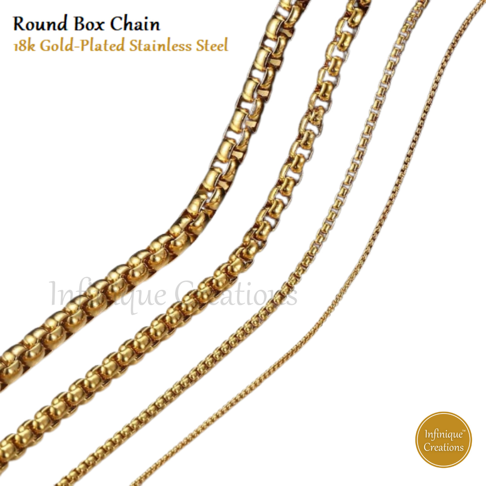 Stainless Steel Round Box Chain 18k Gold Plated 7-38″ Bracelet Necklace 1.5-5mm