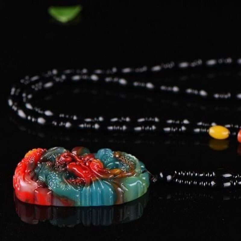 2.08″ Pendant Necklace Jewelry Carved Amulet Gift Natural Colour Jade Dragon