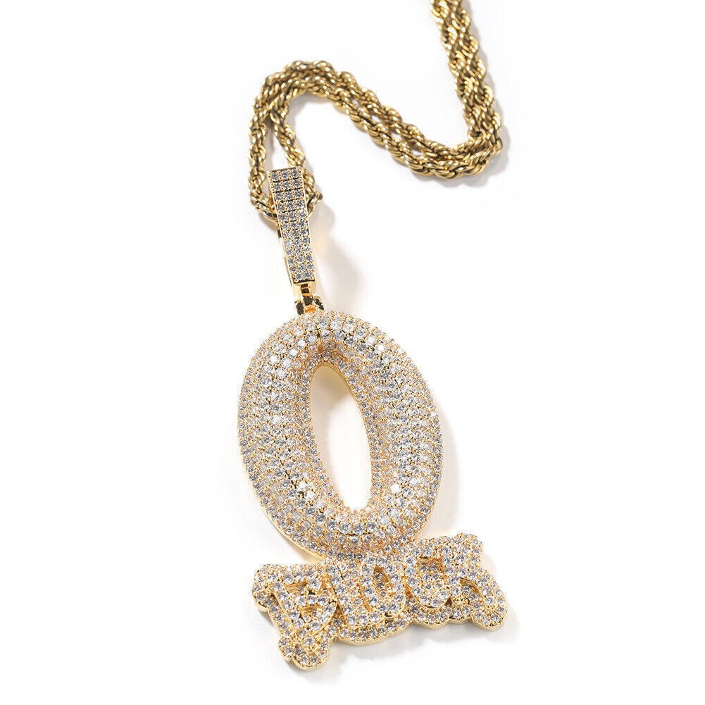 24″ 5A CZ Men O BLOCK ICED Pendant Chain Necklace 18K Gold Plated Silver Hip Hop