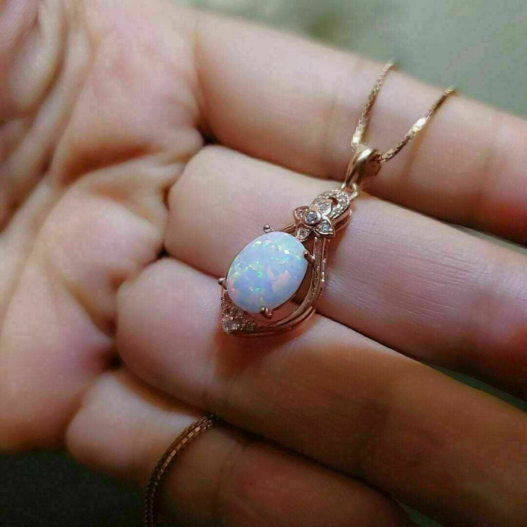 Simulated Fire Opal 1.50 Ct Oval Cut Solitaire Pendant 14K Rose Gold Plated