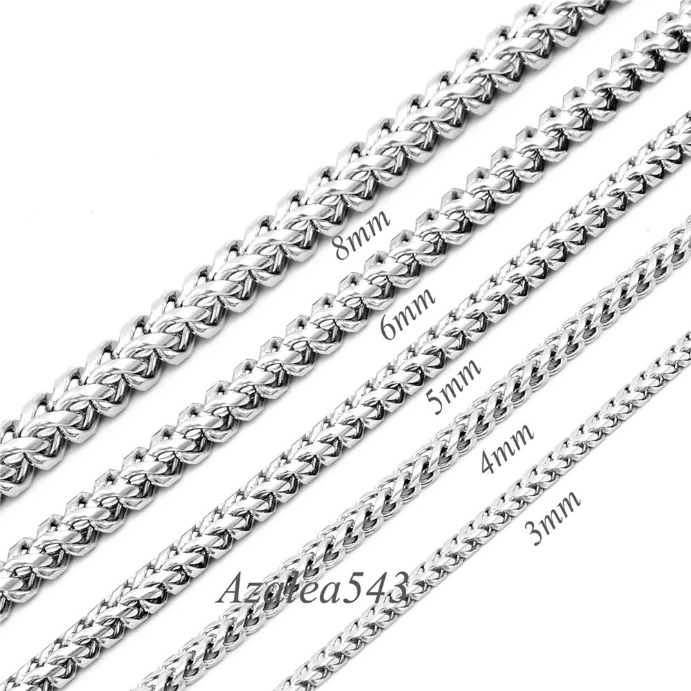 Square Wheat Braided 3/4/5/6/8MM 18″~36″ Silver Stainless Steel Chain Necklace