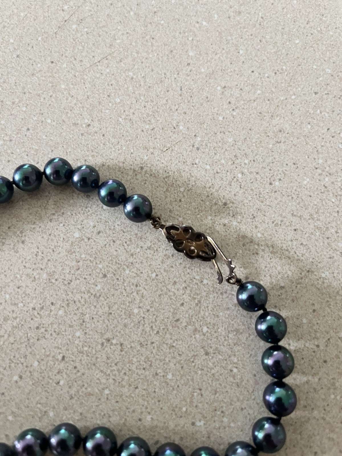 Vintage Majorica Black Peacock Pearl Necklace w/ Original Box & Paperwork. Spain