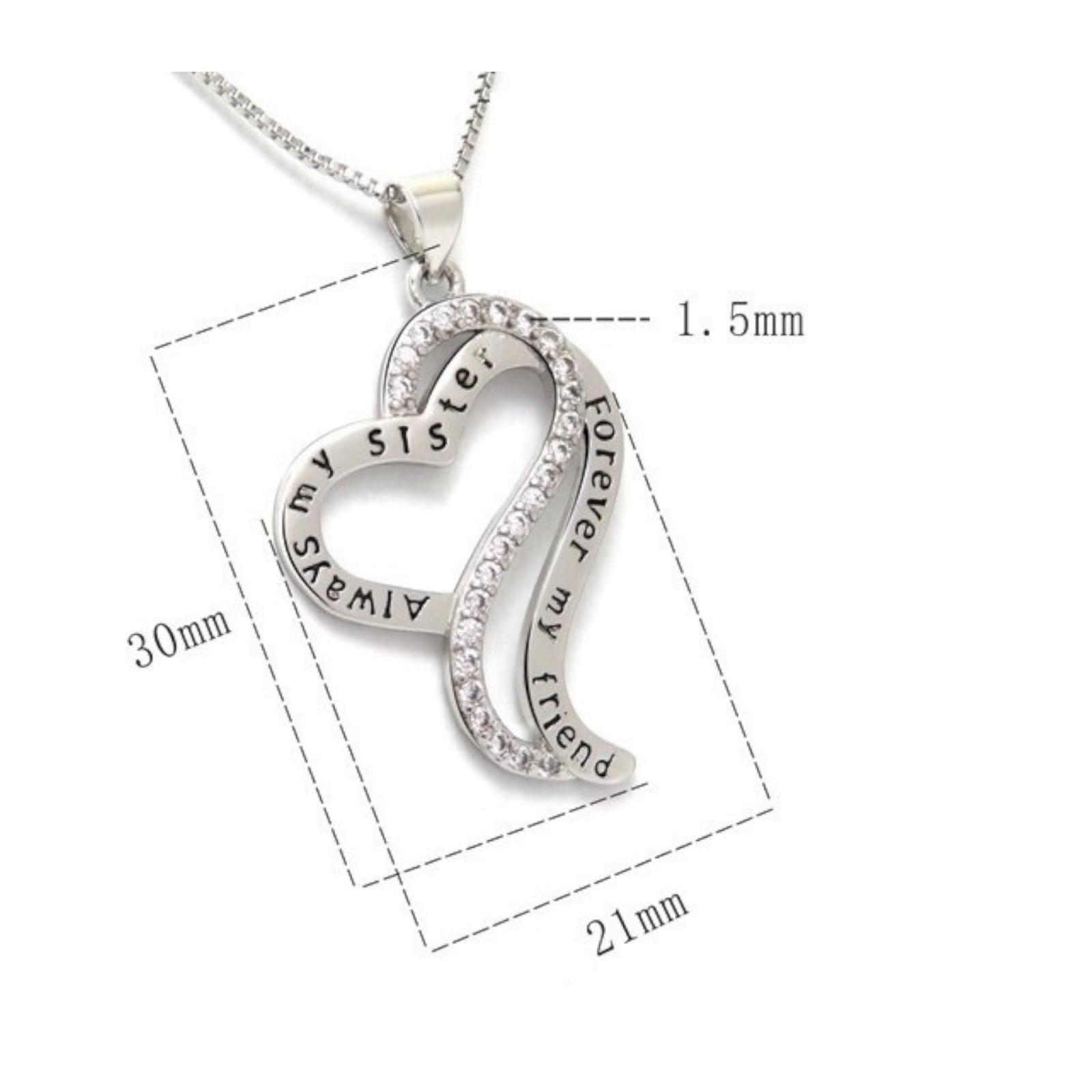 Always My Sister Forever My Friend Love Heart CZ Pendant Necklace Jewelry B14