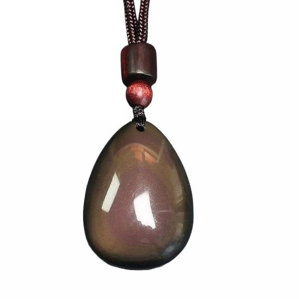 Natural Crystal rainbow obsidian teardrop shape Necklace pendant rope chain