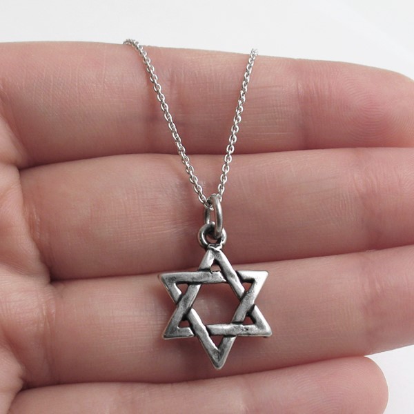 925 Sterling Silver Jewish Star of David Israel Charm with Necklace