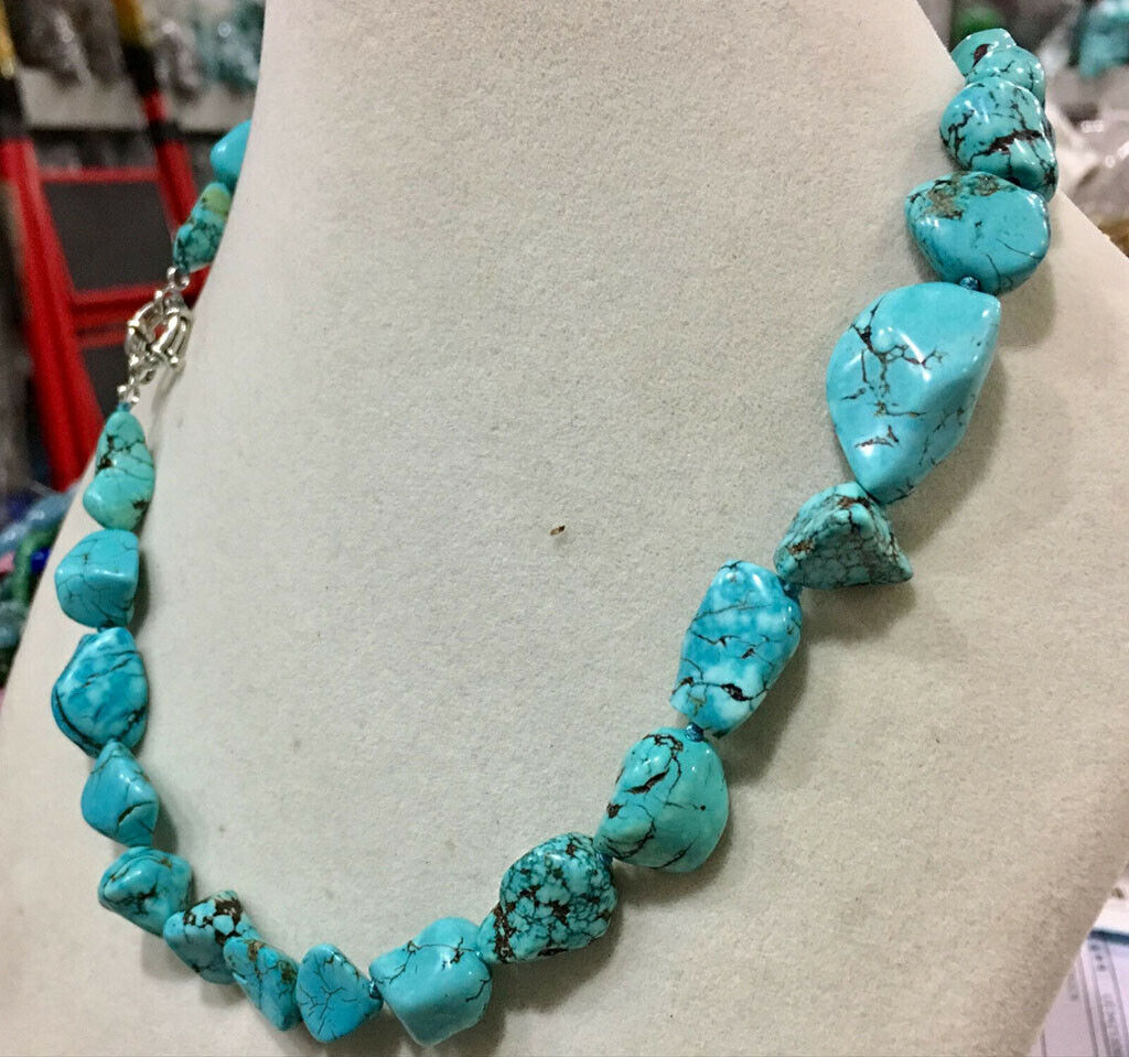 Pretty Natural 10-14mm Blue Turquoise Gems Irregular Beads Necklace 16-36″ AA