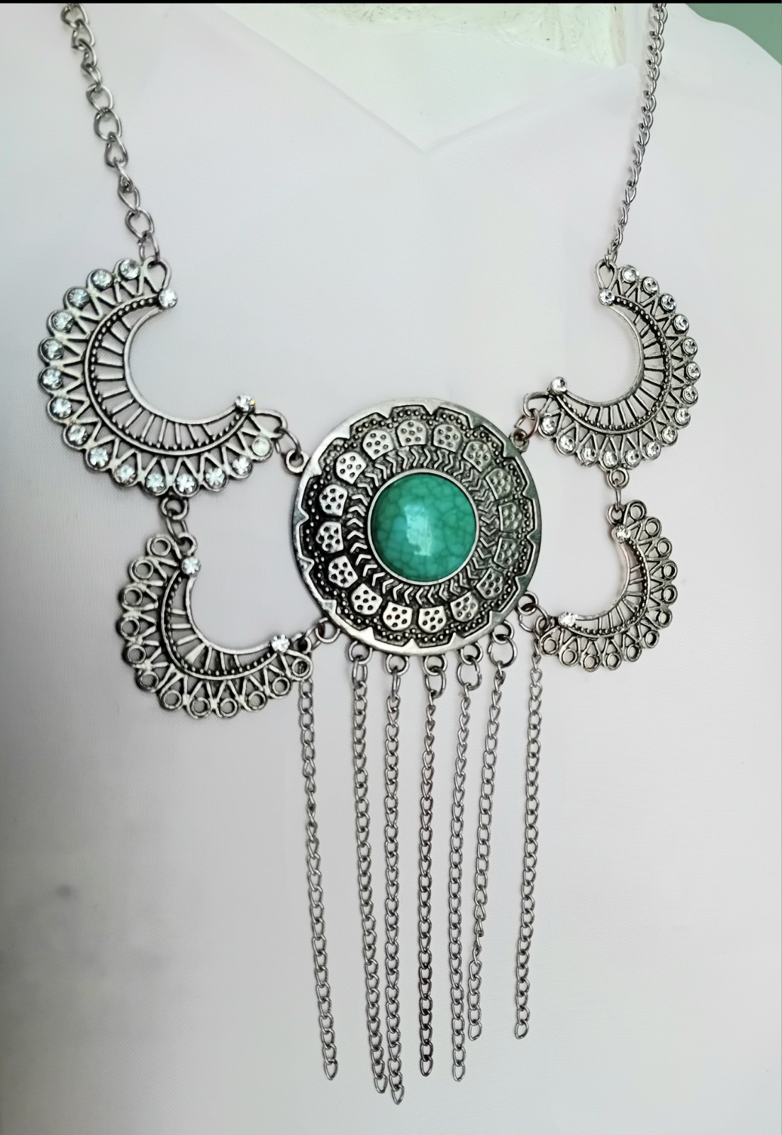 48cm Silver Tone Brutalist Statement Necklace A376