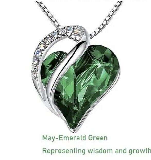 Birthstone Crystal Heart Shape Pendants Stainless Steel Necklace Women Girls