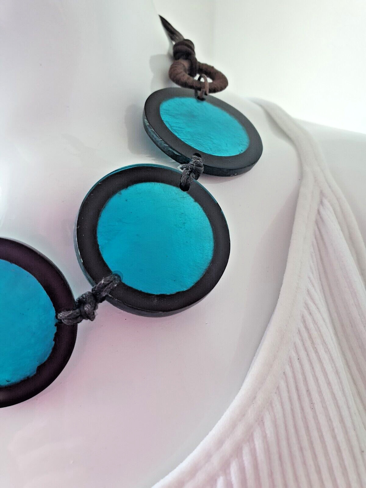Artisan Studio Blue Dyed Shell Acrylic Disc Round None Metal Statement Necklace
