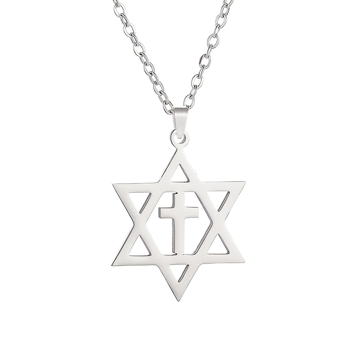 Star of David Pendant Necklace Stainless Steel Jewish Star Chain Men Women