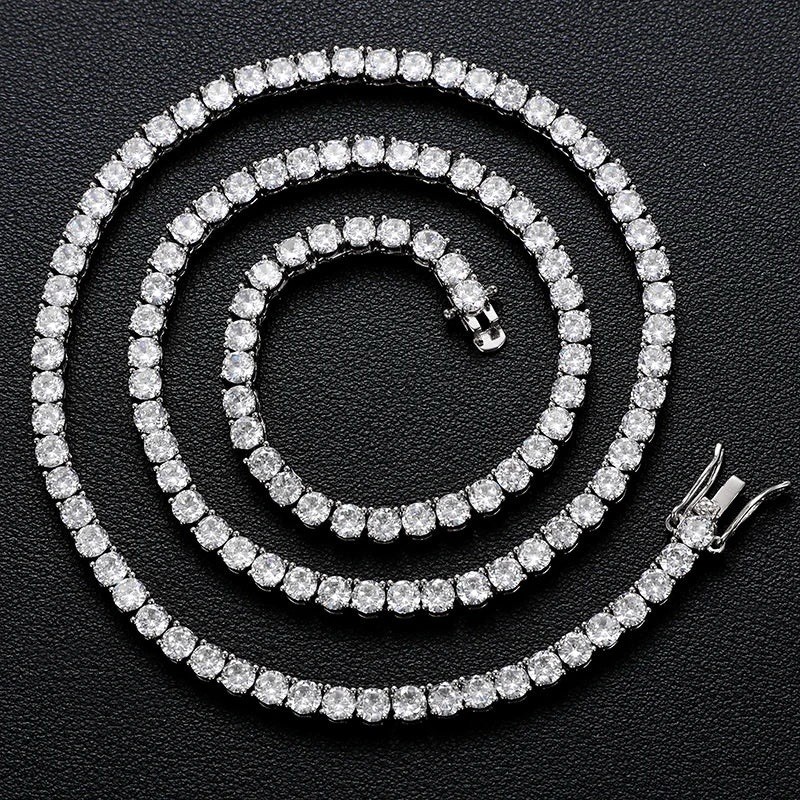 Silver Tone Tennis Necklace Round White/Colorless Sim Diamond Prong Box Clasp