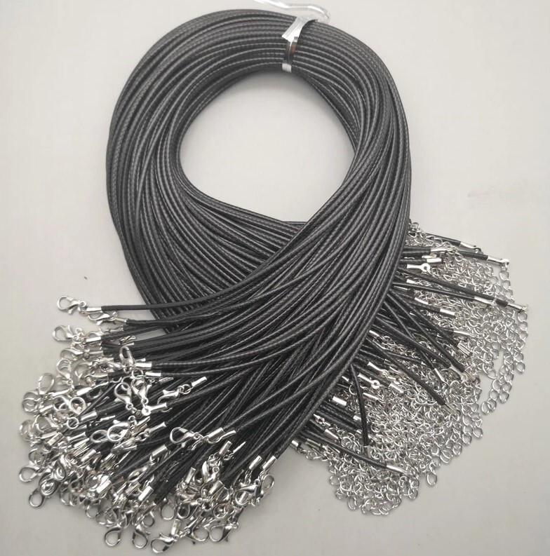 2mm Black Wax Leather Cord Rope Necklace 45+5cm Chain Lobster Clasp 10pcs