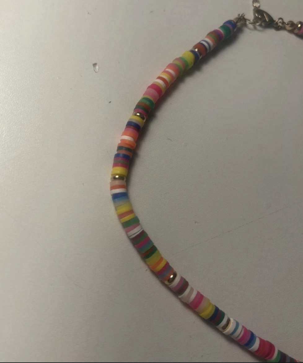 Multicolor Plastic Heishi Beaded Choker Necklace Adjustable Lobster Clasp