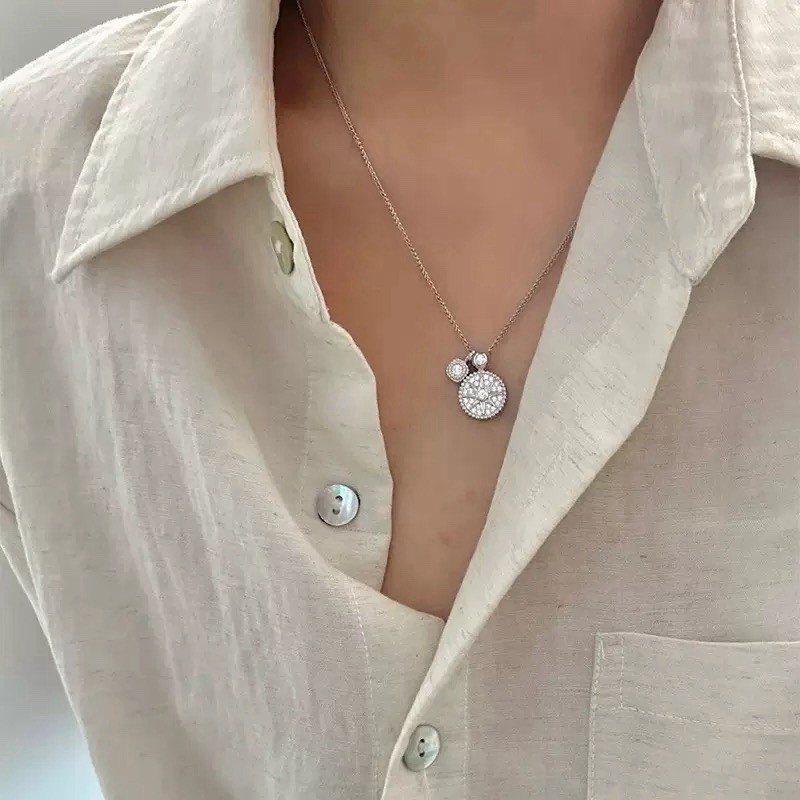 Women Girls 925 Sterling Silver Compass Necklace,CZ Star Pendant 045