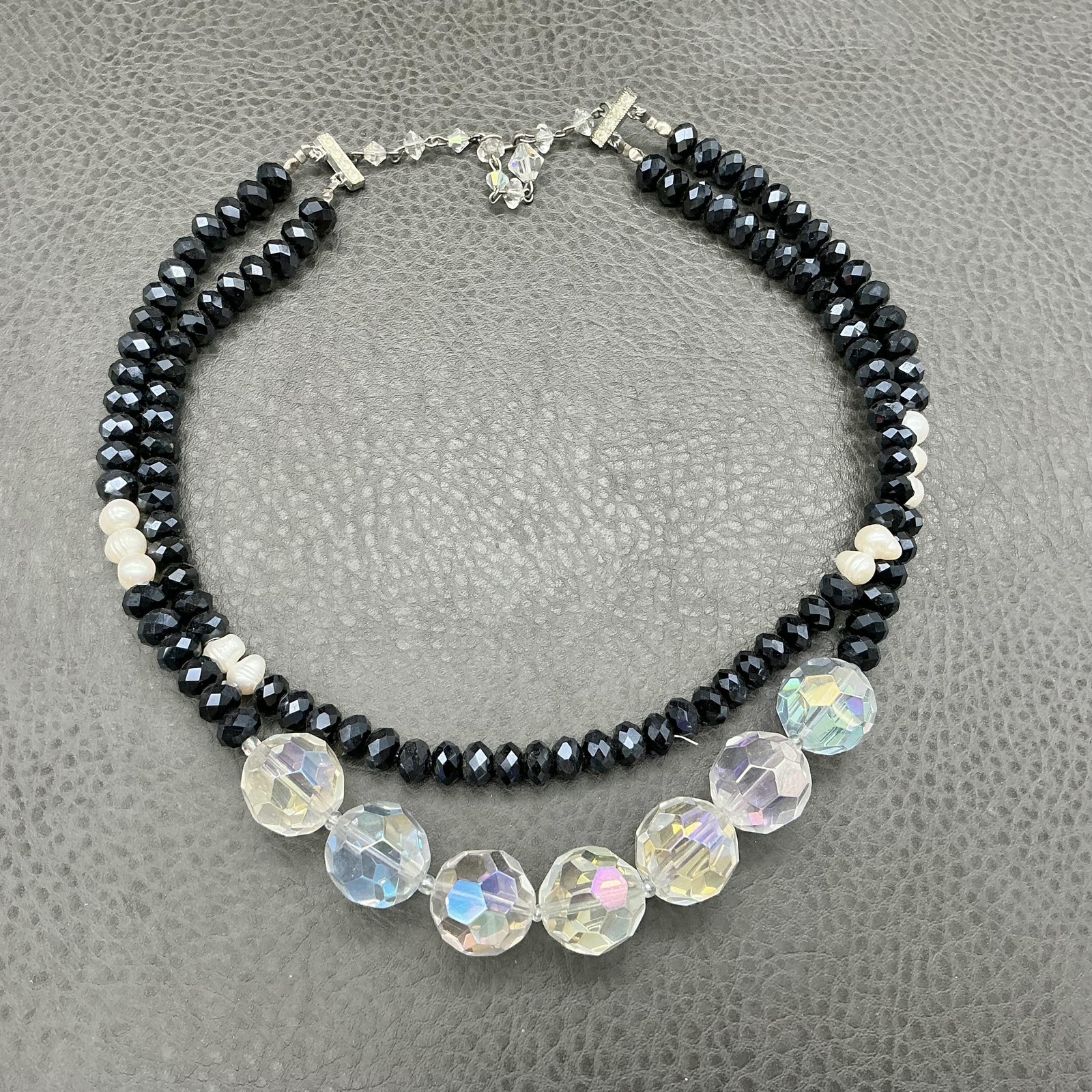 Necklace Black Beaded Layered Crystal Bib 16 In Womens Statement Glass Jewelry