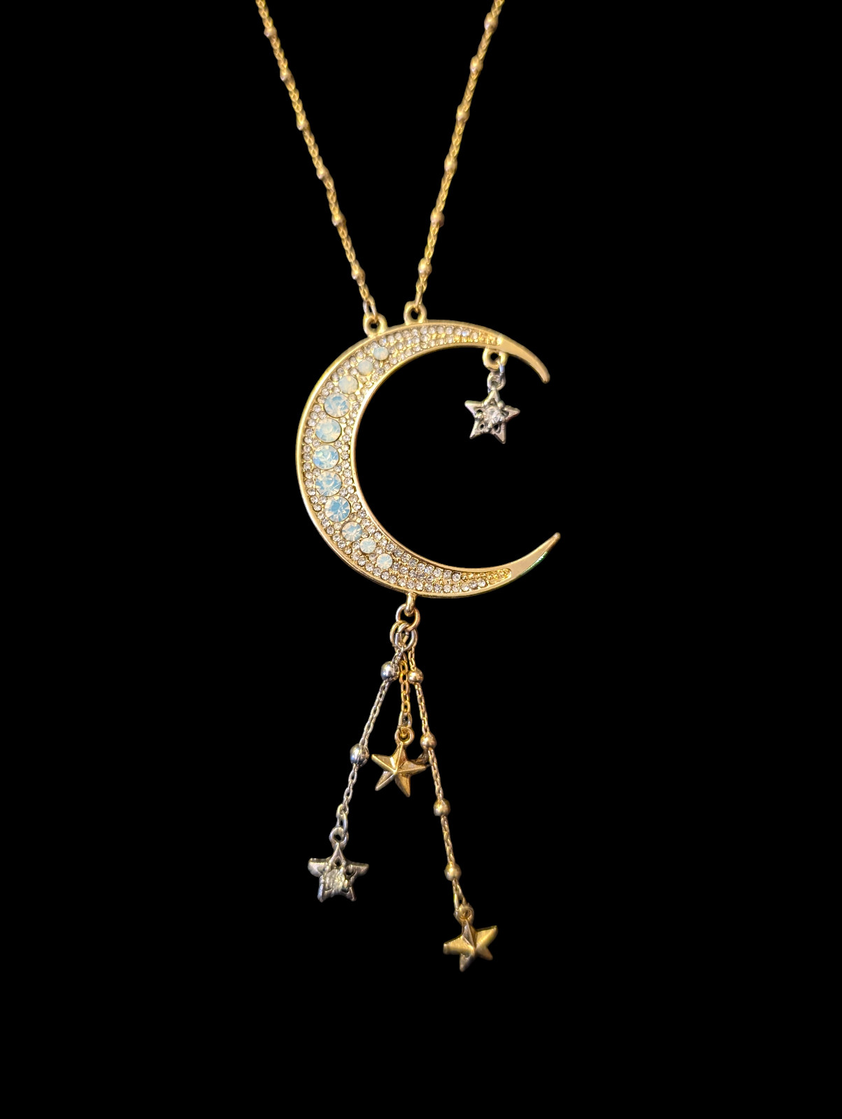Plunder Two Tone Crescent Moon And Starts 3.75″ Pendant 26″ Chain Necklace