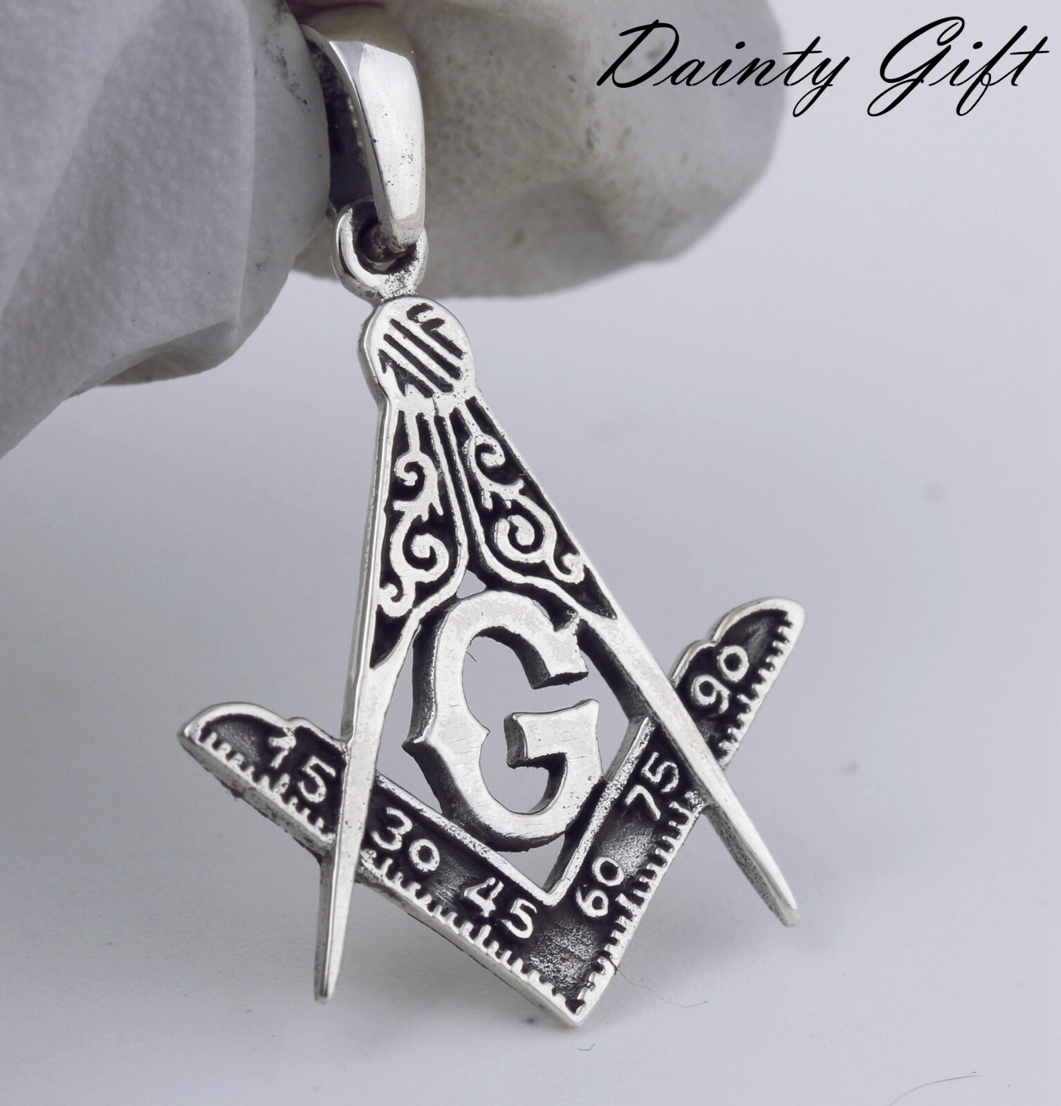 Women Men Solid 925 Sterling Silver 22 mm Freemason Masonic Religion Pendant