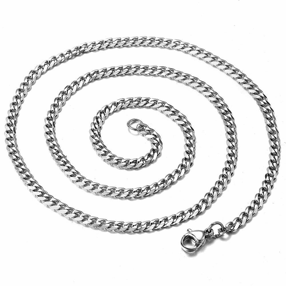 16-36″ Stainless Steel Silver Chain Cuban Curb Womens Mens Necklace 3/5/7/9/11mm