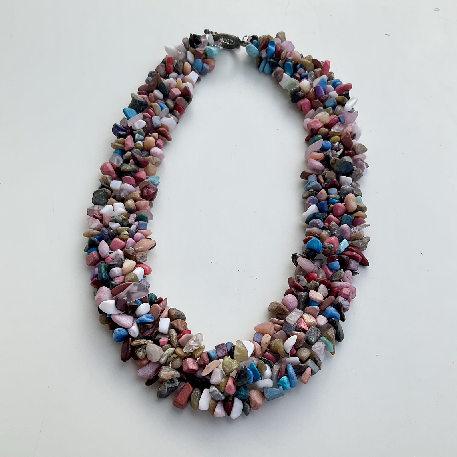 Handcrafted Multicolor Chipped Gemstone Collar Statement Necklace, 17 Inches