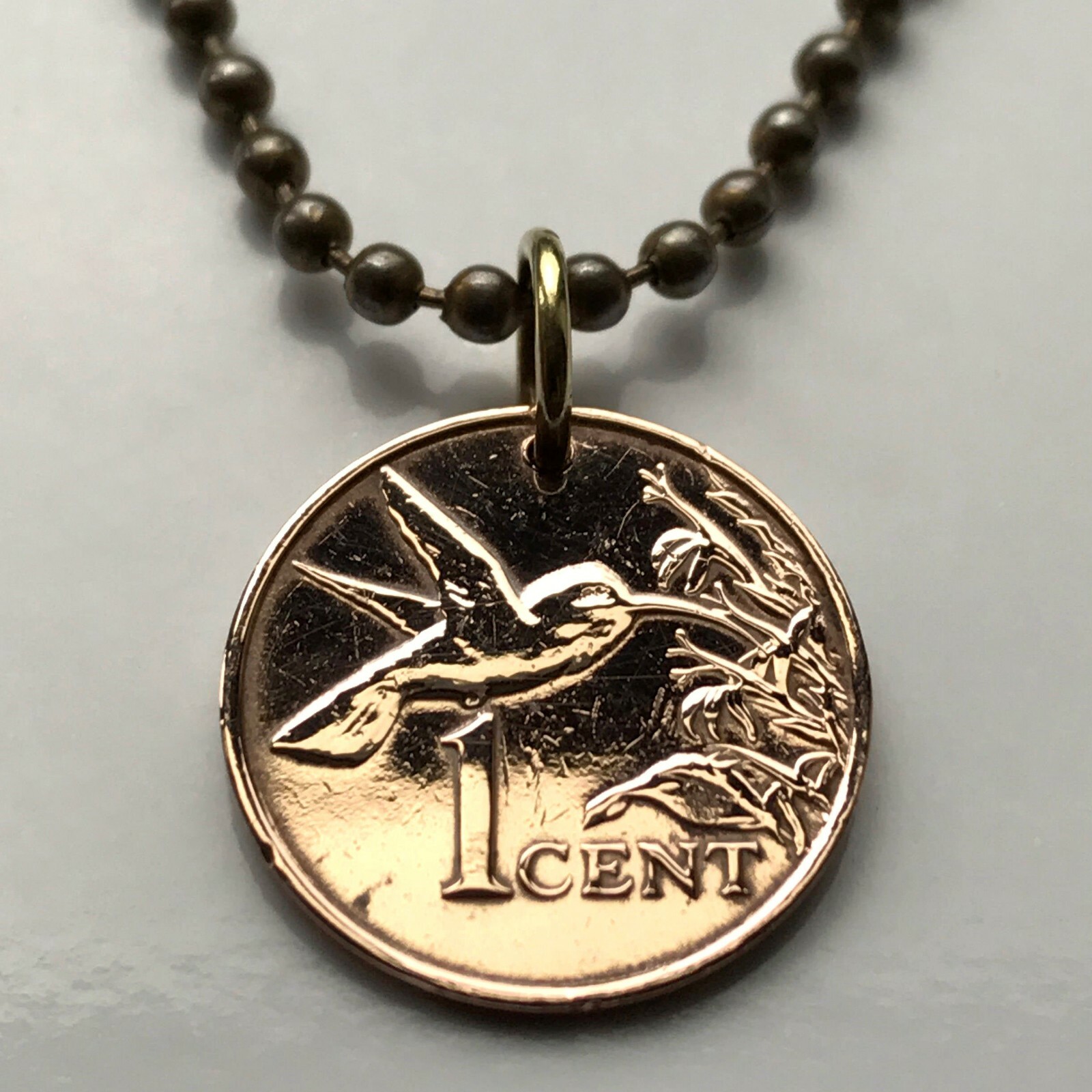 Trinidad & Tobago Cent coin pendant Trinidadian hummingbird Port of Spain 000525
