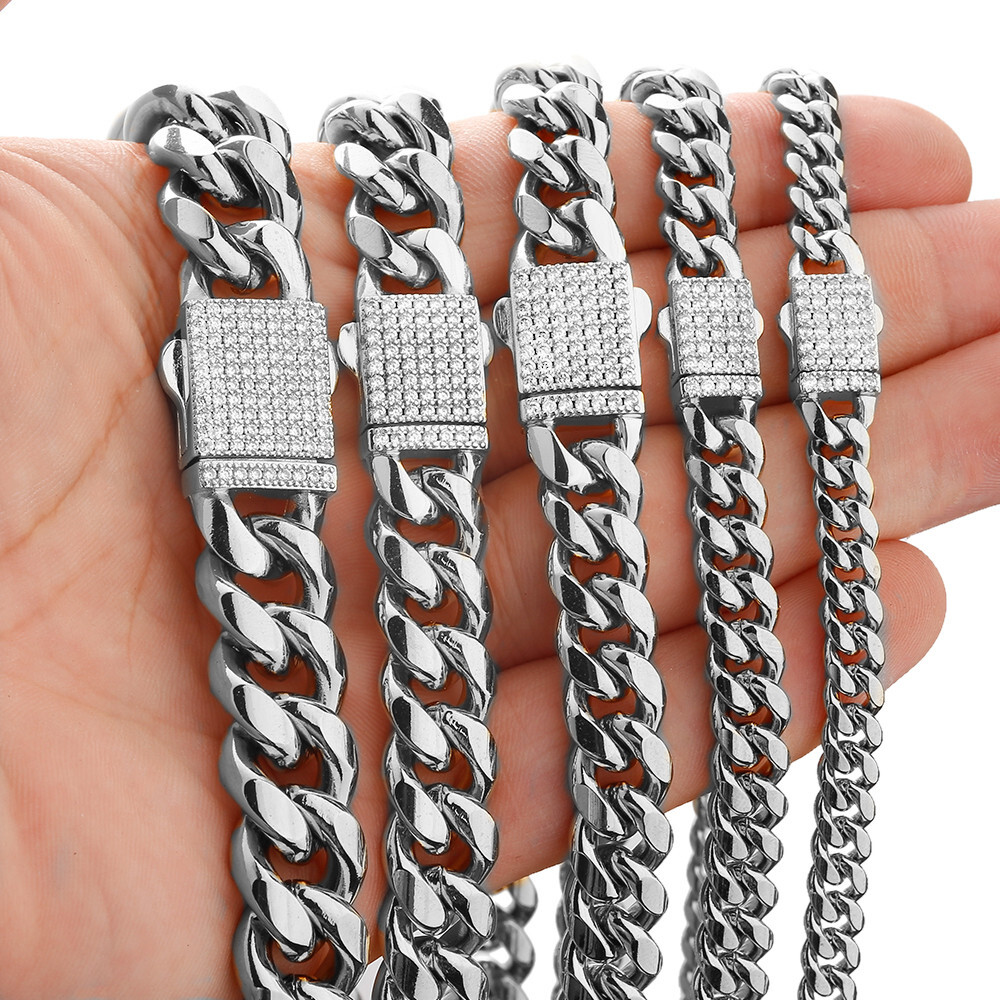 Men Women Stainless Steel Miami Cuban Link Chain Necklace Bling Buckle 6-14mm