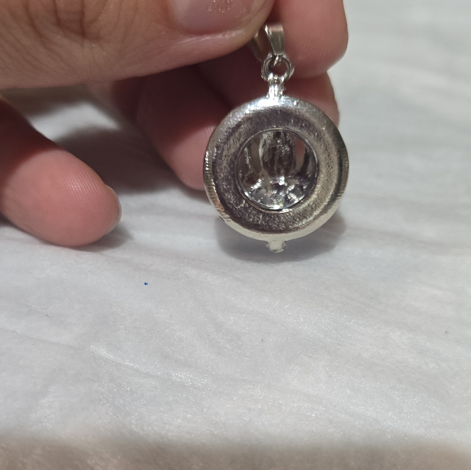 Silver Tone Metal Round Lotus Flower Charm Pendant, Multicolor Crystal