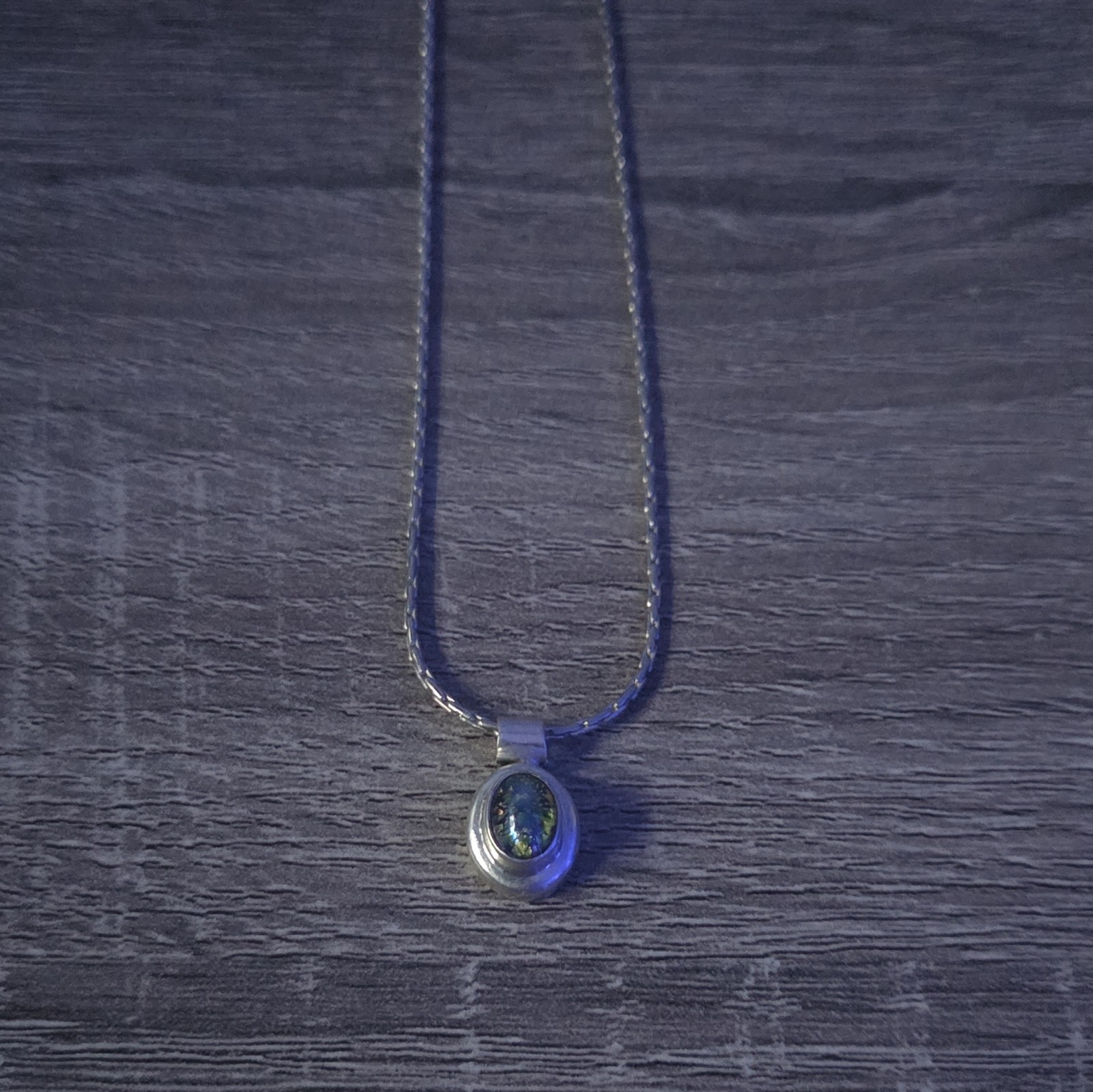 Vintage Mexican 925 Sterling Silver Dichroic Art Glass Foil Pendant Necklace
