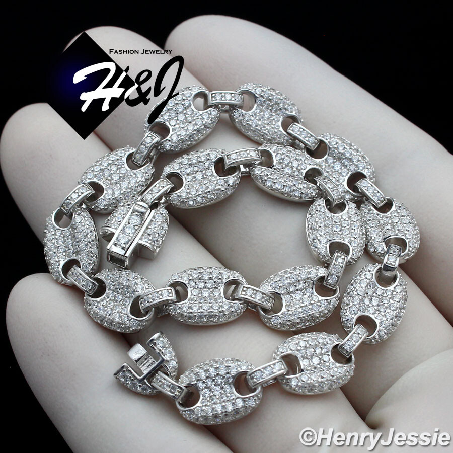 7.5″MEN 925 STERLING SILVER 8MM ICY BLING CZ MARINER LINK CHAIN BRACELET*B18