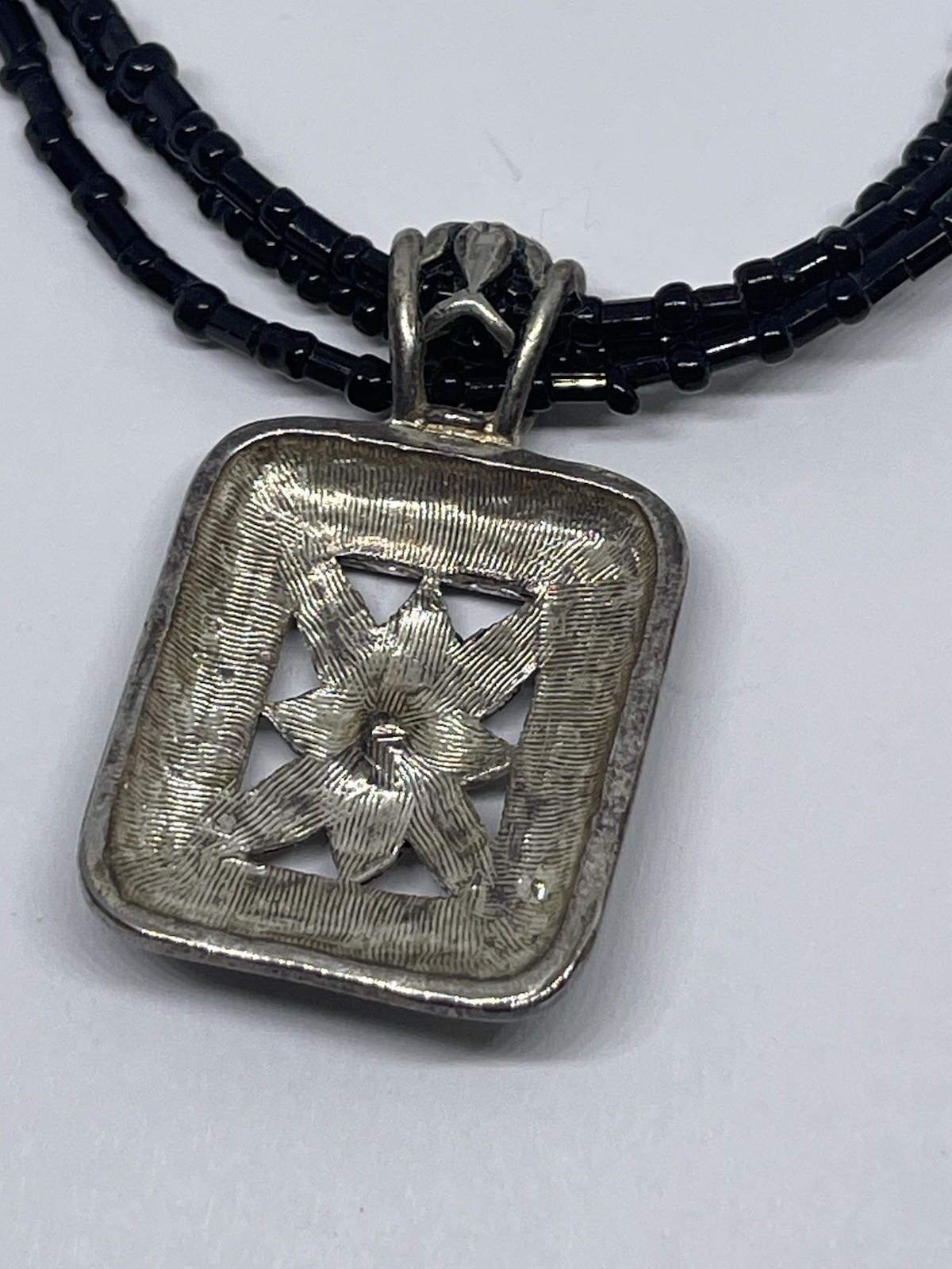 Lady Remington Black Enamel Flower Pendant Gold Wash Tone Black Bead Necklace