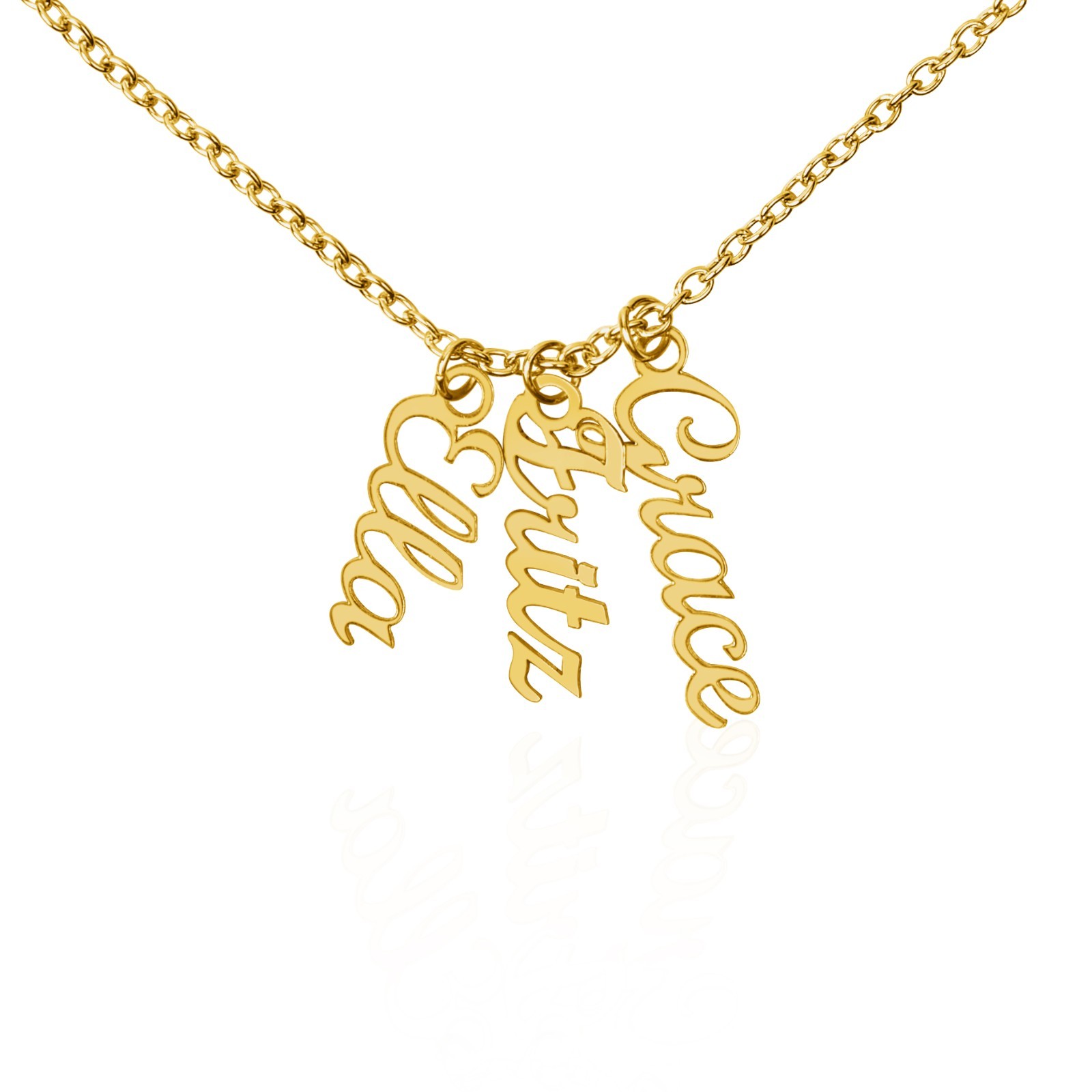 Personalized Vertical Name Necklace Custom Script Pendant Gift Box Silver Gold