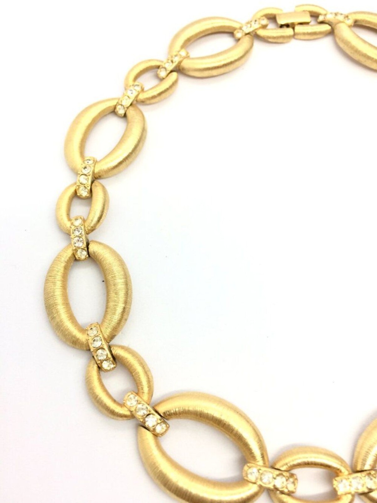 VINTAGE CHAIN NECKLACE Matte Brushed Gold Tone Rhinestone Accent Collar