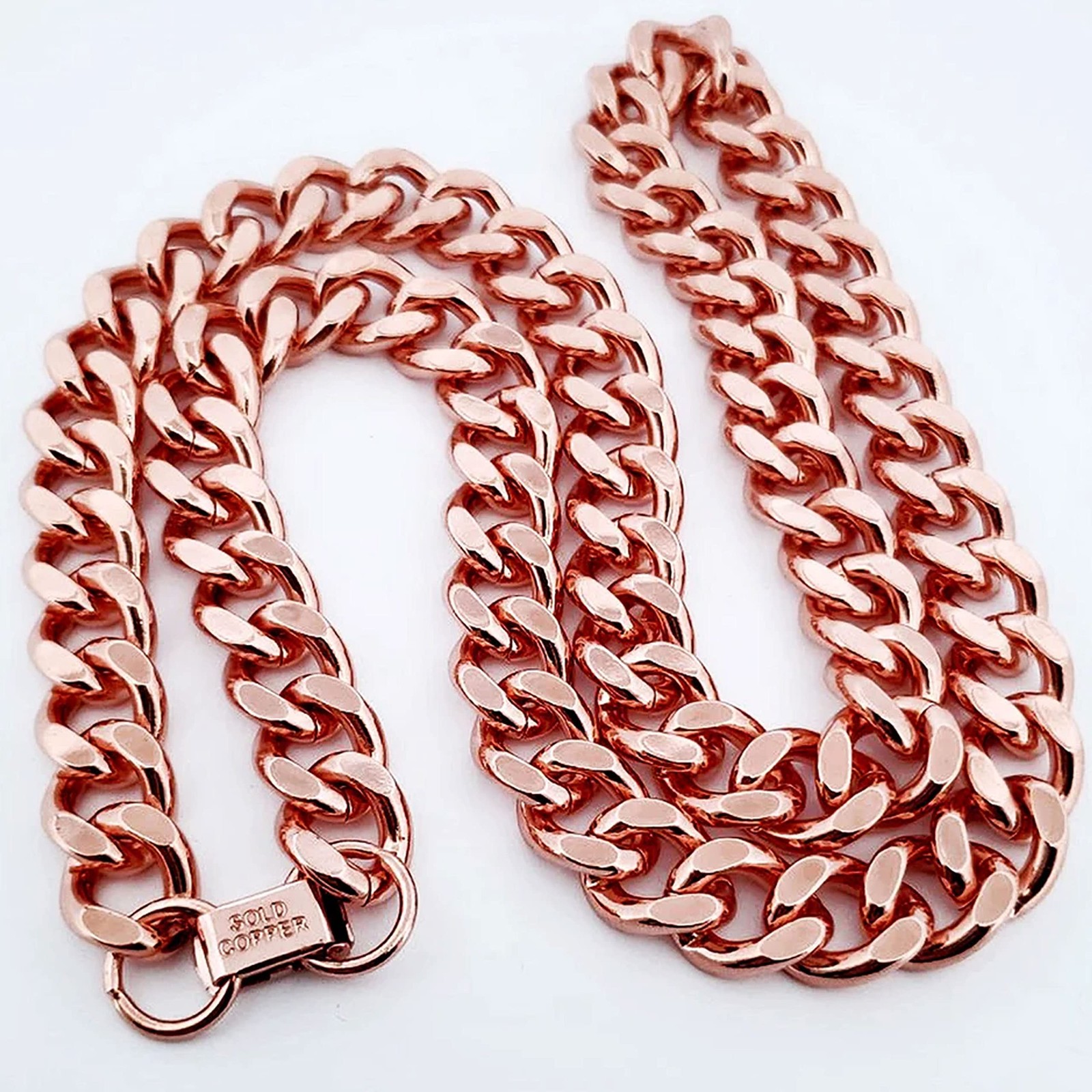 Pure Copper Cuban Link Necklace Heavy Solid Statement Chain Unisex 148 Grams 24″